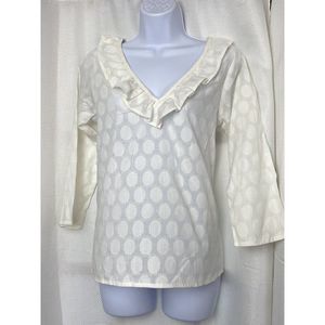 NWT Compania Fantastica Womens Top Ivory Polka Dot Size Medium Ruffle‎ Neck